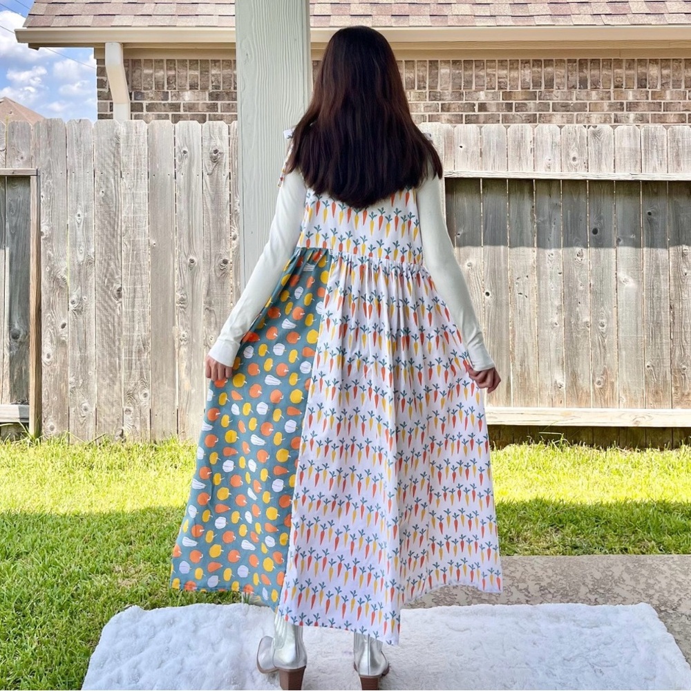 Whimsical Veggie Garden Dress Handmade with Shoulder Ties | SKU 08031 - Picture 6 of 10